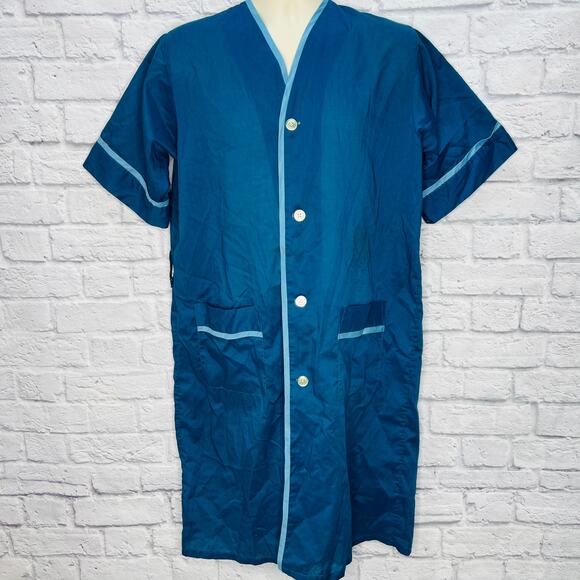 Vintage Shave Coat By Weldon Dark Blue Size S Permanent Press 50s 60s Robe - Picture 1 of 5